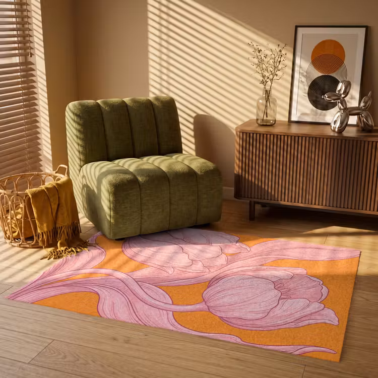 Teppich - Rosa Blumen – Modern - Roze bloemen - Modern Vloerkleed Rechthoek klein