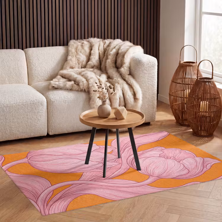 Teppich - Rosa Blumen – Modern - Roze bloemen - Modern Vloerkleed Rechthoek klein