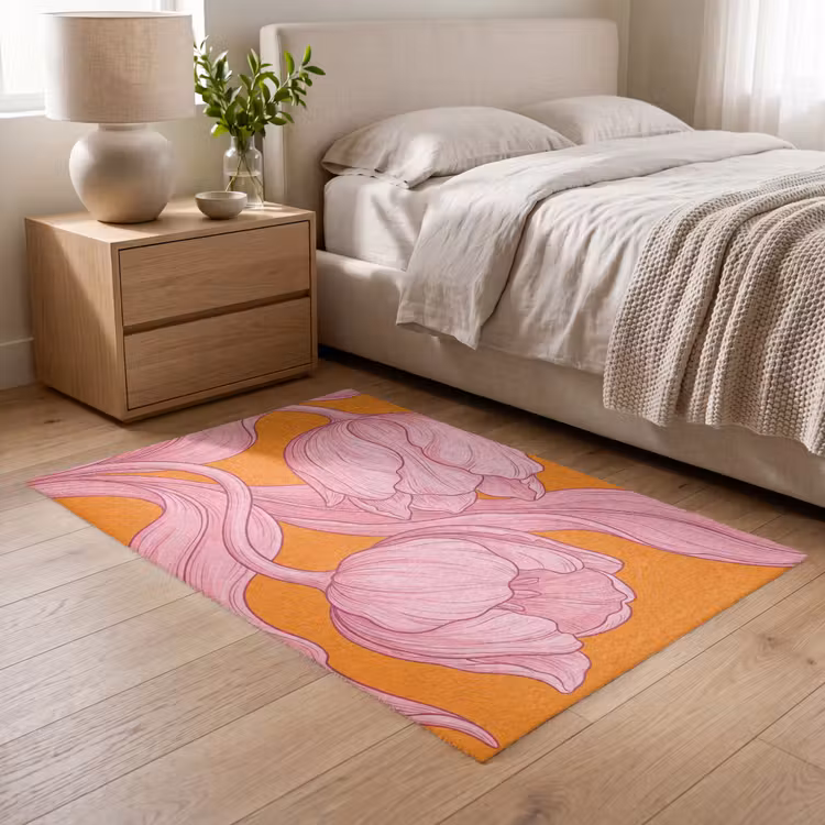 Teppich - Rosa Blumen – Modern - Roze bloemen - Modern Vloerkleed Rechthoek klein