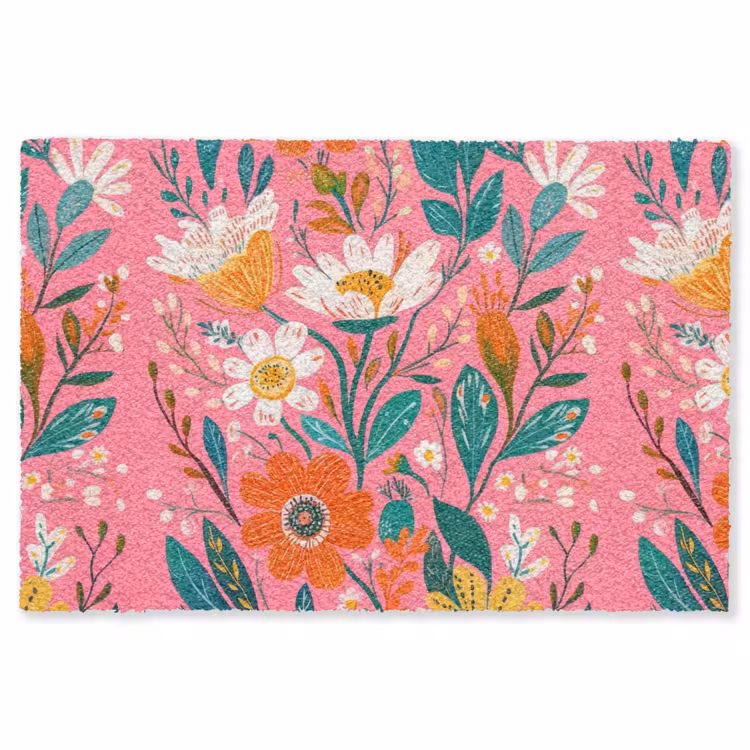 Roze - Bloemen - Wit - Oranje Vloerkleed Rechthoek klein -3d