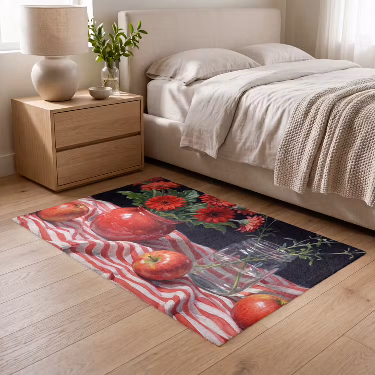 Teppich - Rote Blumen – Vase - Rode bloemen - Vaas Vloerkleed Rechthoek klein