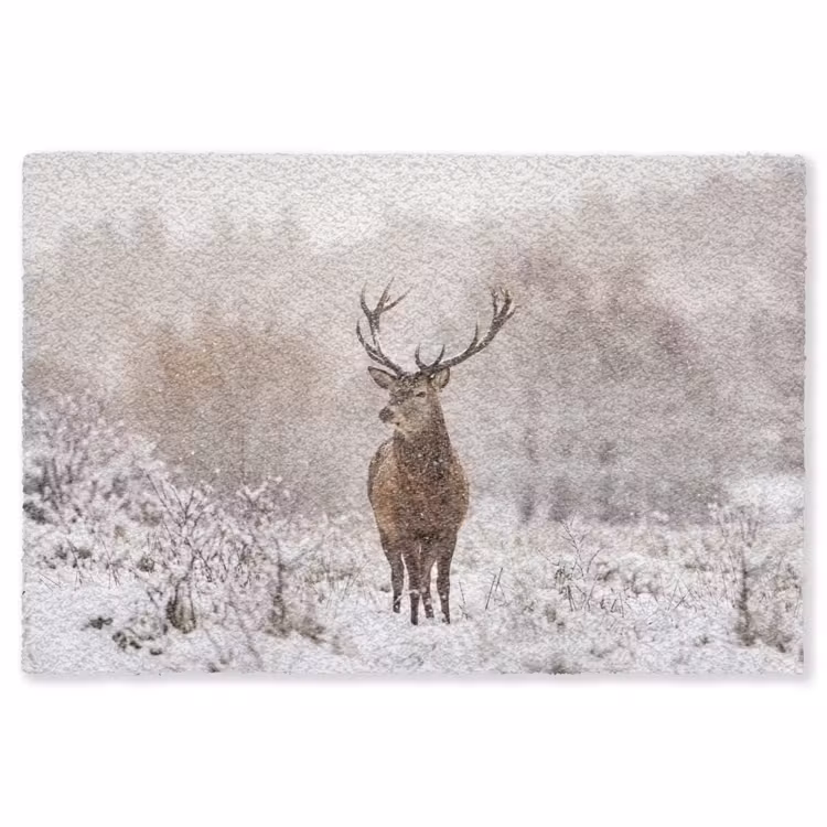 Edelhert - Bos - Sneeuw - Winter - Majestueus Vloerkleed Rechthoek klein -3d