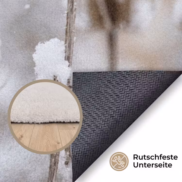 Roodborstje - Gedroogde bloem - Sneeuw - Winter - Vertederend Vloerkleed Rechthoek klein -uniquesellingpoint_antislip_DE_DE