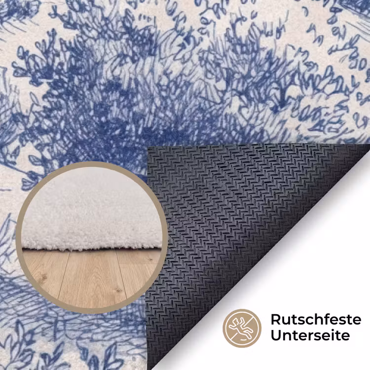 Rustiek - Landgoed - Blauw Vloerkleed Rechthoek klein -uniquesellingpoint_antislip_DE_DE
