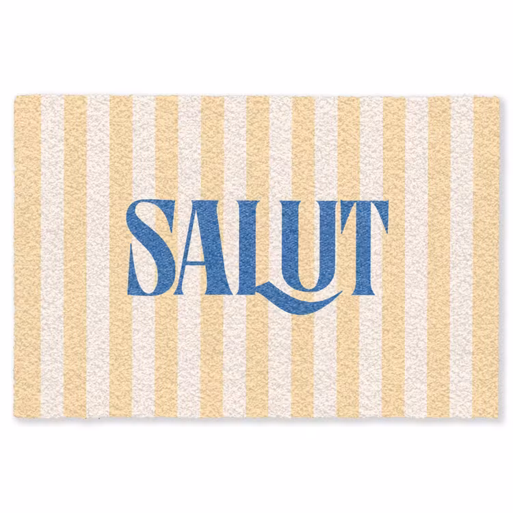 Salut - Quote - Strepen - Geel - Blauw - Wit Vloerkleed Rechthoek klein -3d