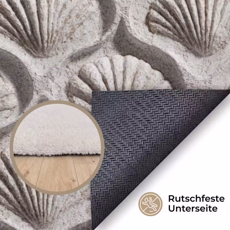 Zand - Schelpenvorm - Grijs Vloerkleed Rechthoek klein 1091 -uniquesellingpoint_antislip_DE_DE