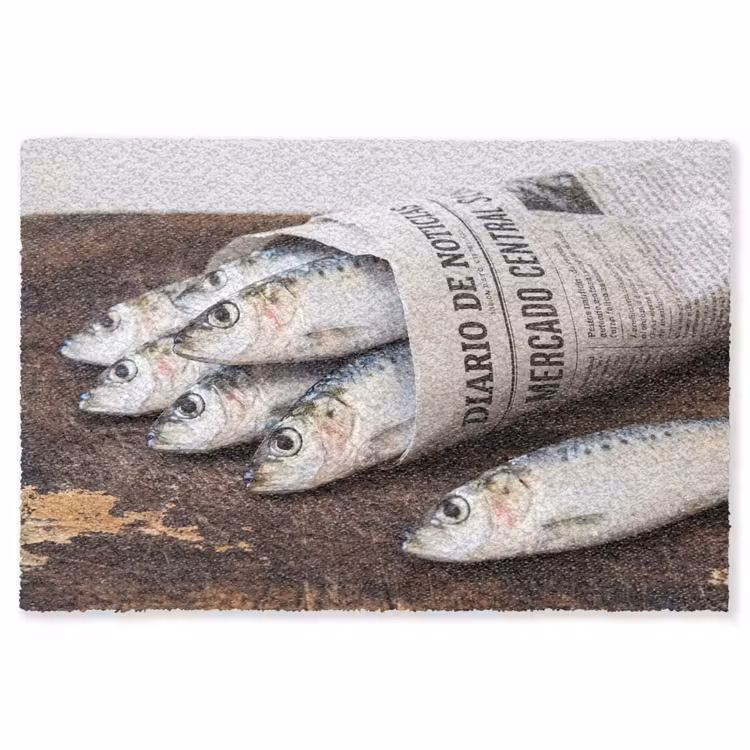 Teppich - Sardine – Zeitung – Schneidebrett - Sardientje - krant - snijplank Vloerkleed Rechthoek klein