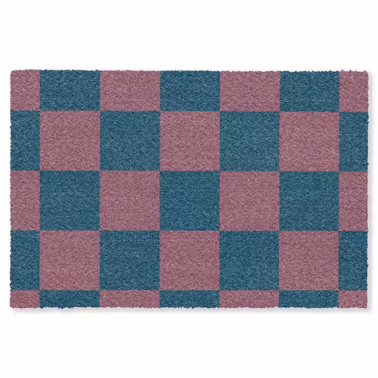 Schaakbord print - Blauw - Rood - Blokjes Vloerkleed Rechthoek klein -3d