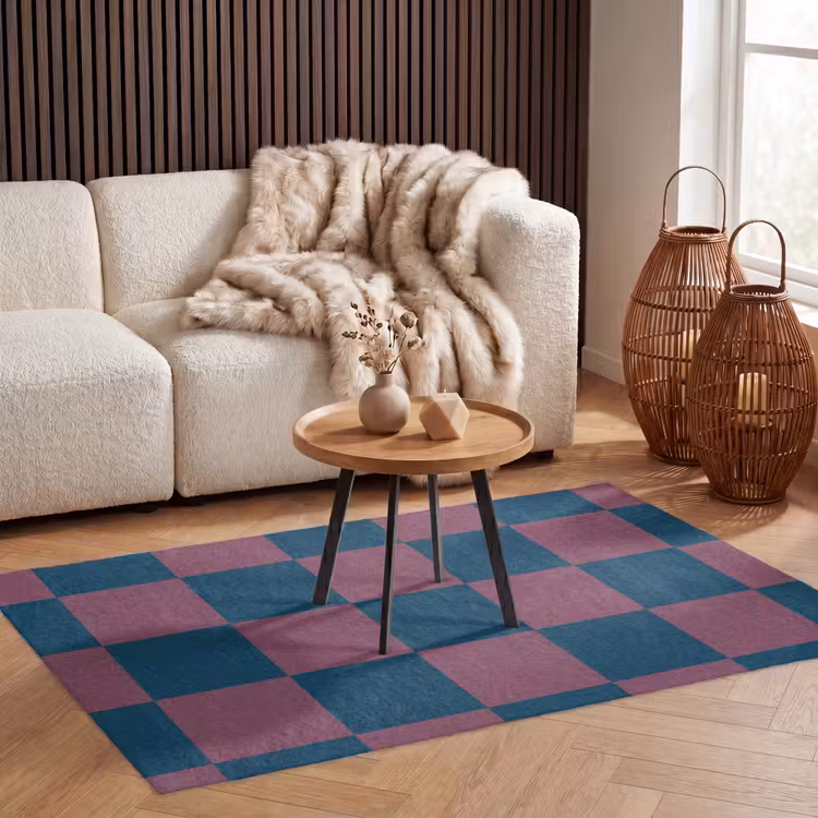 Schaakbord print - Blauw - Rood - Blokjes Vloerkleed Rechthoek klein -atmosphere_sfeer2_global