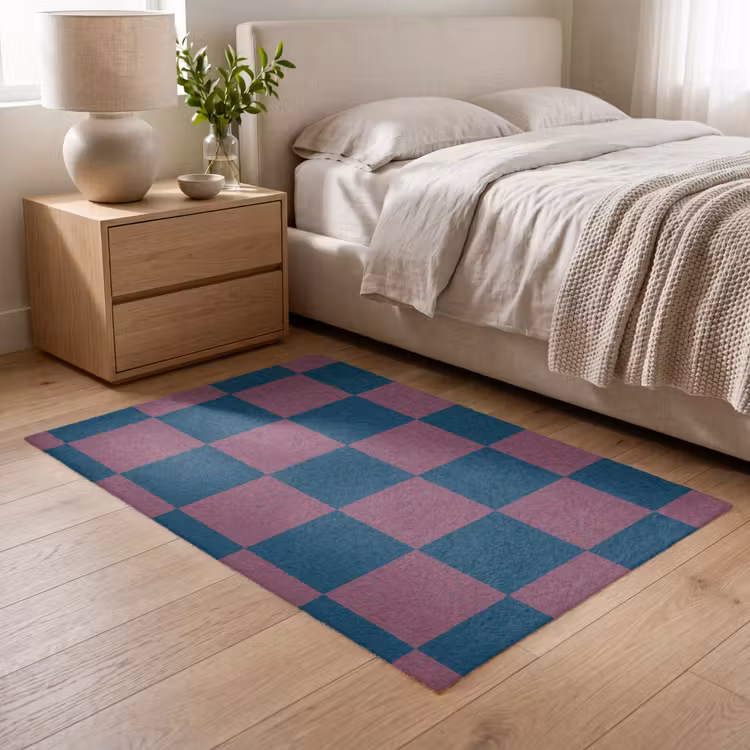 Schaakbord print - Blauw - Rood - Blokjes Vloerkleed Rechthoek klein -atmosphere_sfeer3_global
