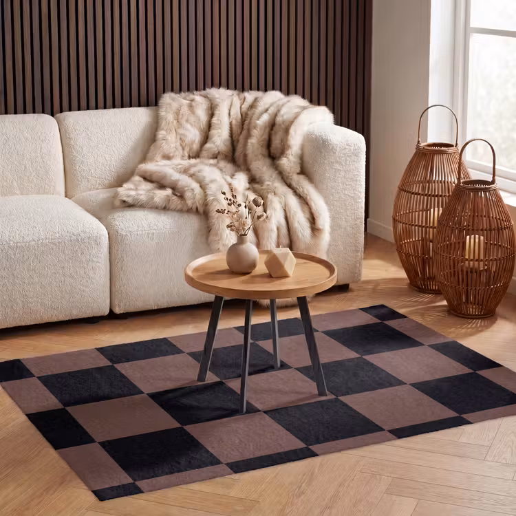Schaakbord print - Bruin - Zwart - Blokjes Vloerkleed Rechthoek klein -atmosphere_sfeer2_global