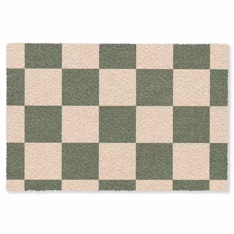 Schaakbord print - Groen - Beige - Blokjes Vloerkleed Rechthoek klein -3d