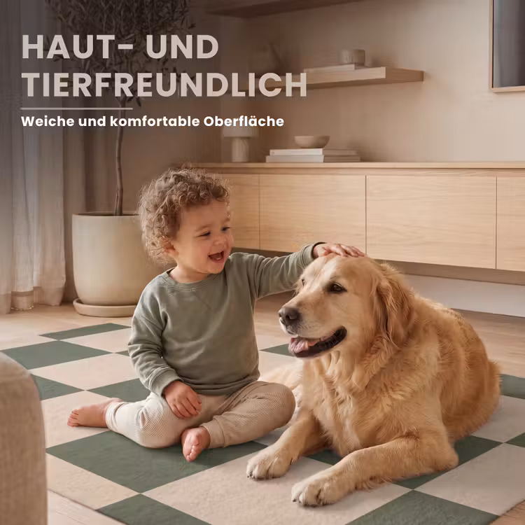 Schaakbord print - Groen - Beige - Blokjes Vloerkleed Rechthoek klein -uniquesellingpoint_zacht_DE