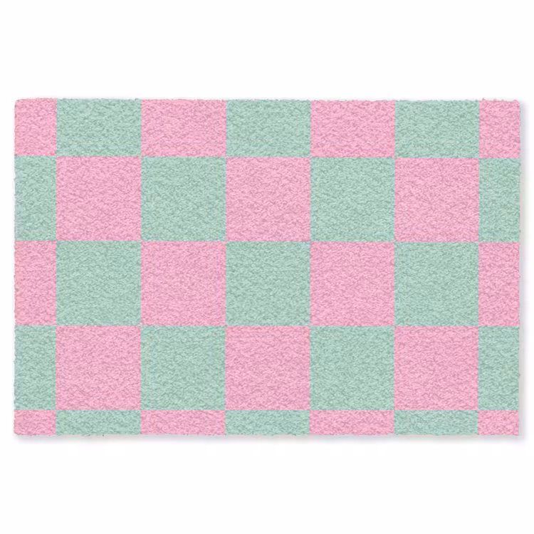 Schaakbord patroon - Groen - Roze - Blokjes Vloerkleed Rechthoek klein -3d
