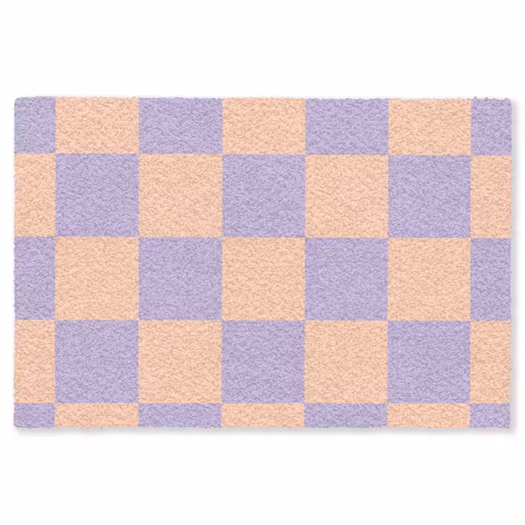 Schaakbord patroon - Paars - Roze - Blokjes Vloerkleed Rechthoek klein -3d