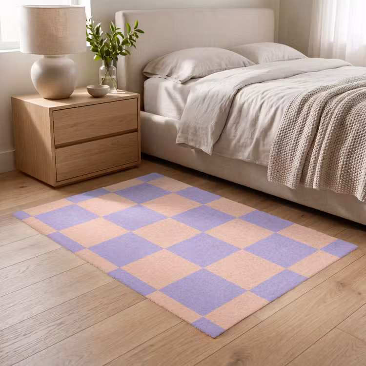 Schaakbord patroon - Paars - Roze - Blokjes Vloerkleed Rechthoek klein -atmosphere_sfeer3_global
