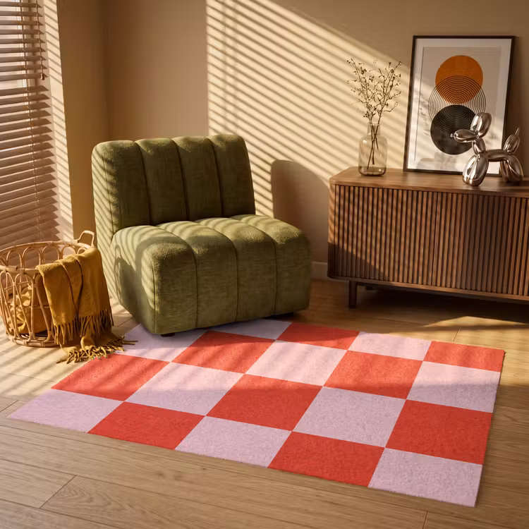 Schaakbord patroon - Rood - Roze - Blokjes Vloerkleed Rechthoek klein -atmosphere_sfeer1_global