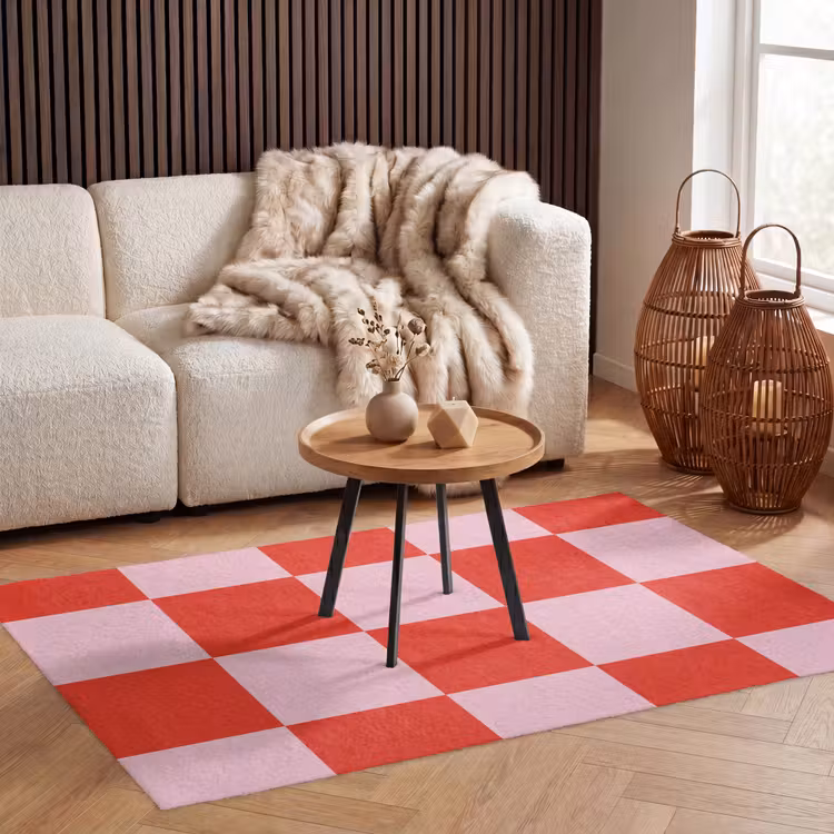 Schaakbord patroon - Rood - Roze - Blokjes Vloerkleed Rechthoek klein -atmosphere_sfeer2_global