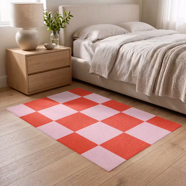 Schaakbord patroon - Rood - Roze - Blokjes Vloerkleed Rechthoek klein -atmosphere_sfeer3_global