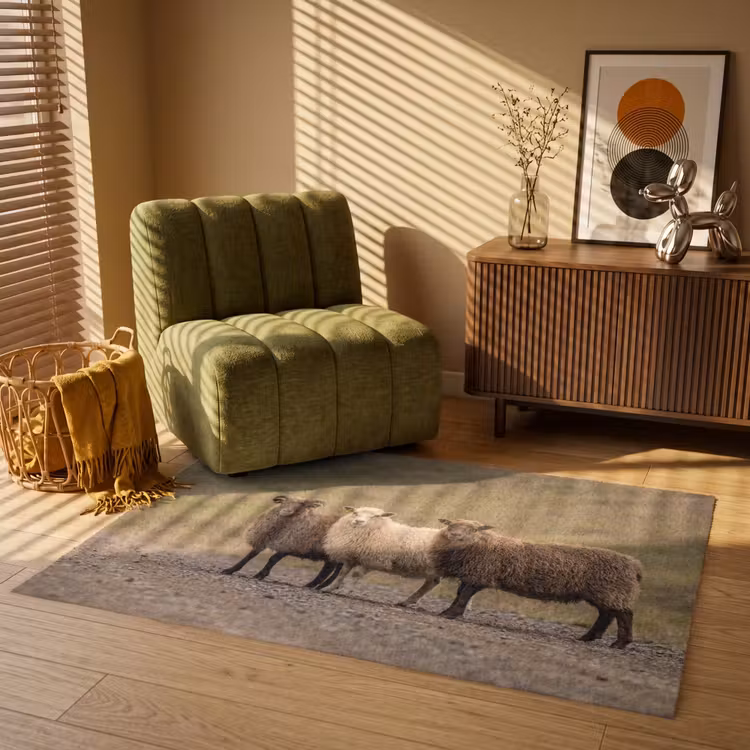 Schapen - Bruin - Wit - Grindpad Vloerkleed Rechthoek klein -atmosphere_sfeer1_global