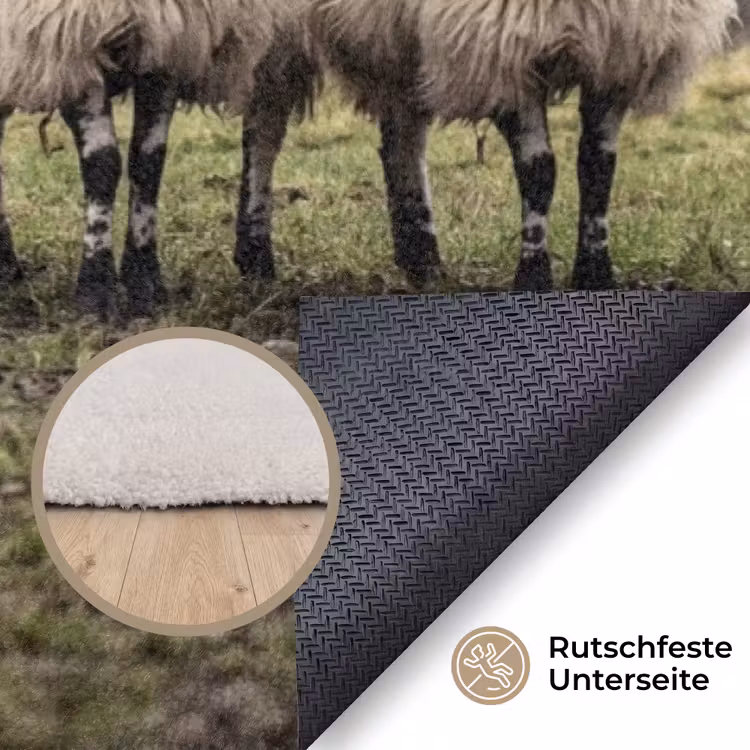 Schapen - Rij - Weide - Dieren - Platteland Vloerkleed Rechthoek klein -uniquesellingpoint_antislip_DE_DE