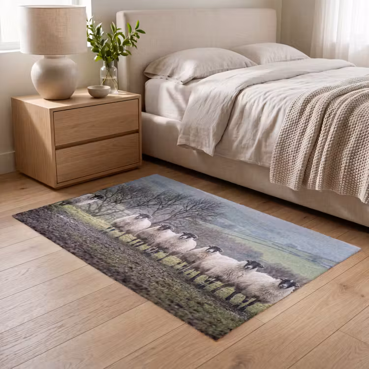 Schapen - Rij - Weide - Dieren - Platteland Vloerkleed Rechthoek klein -atmosphere_sfeer3_global