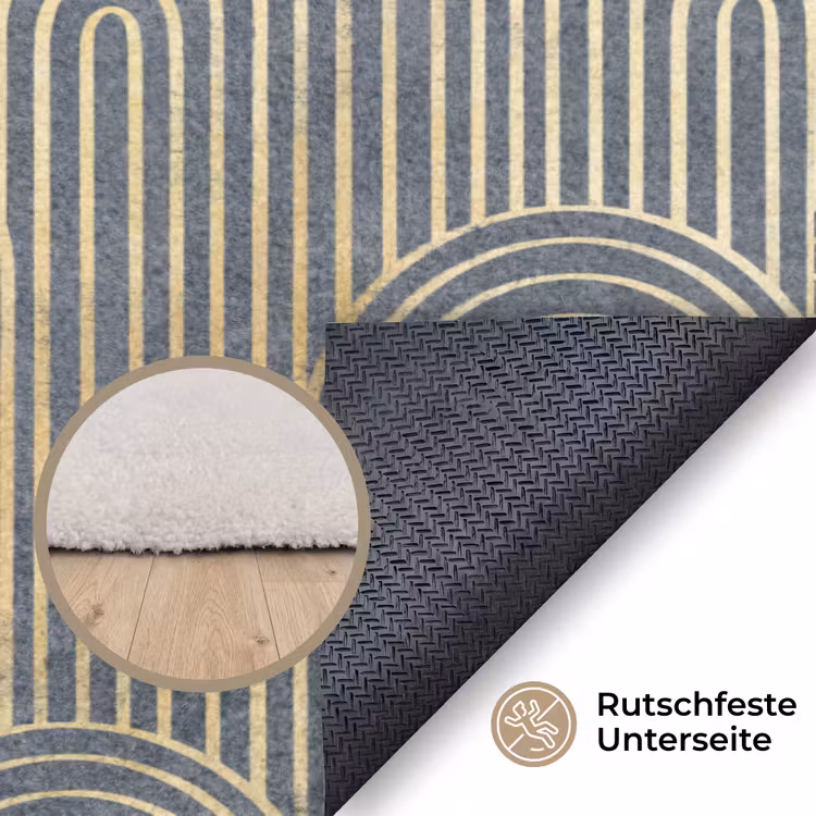 Boog - Goud - Blauw Vloerkleed Rechthoek klein 1091 -uniquesellingpoint_antislip_DE_DE