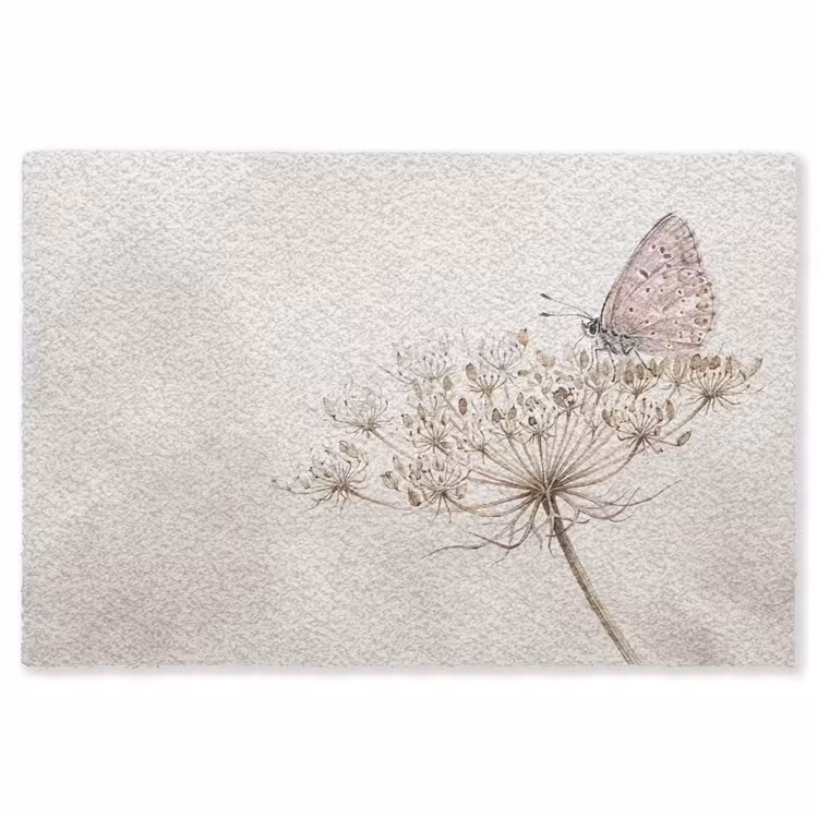 Vlinder - Bloem -Natuur - Beige Vloerkleed Rechthoek klein -3d