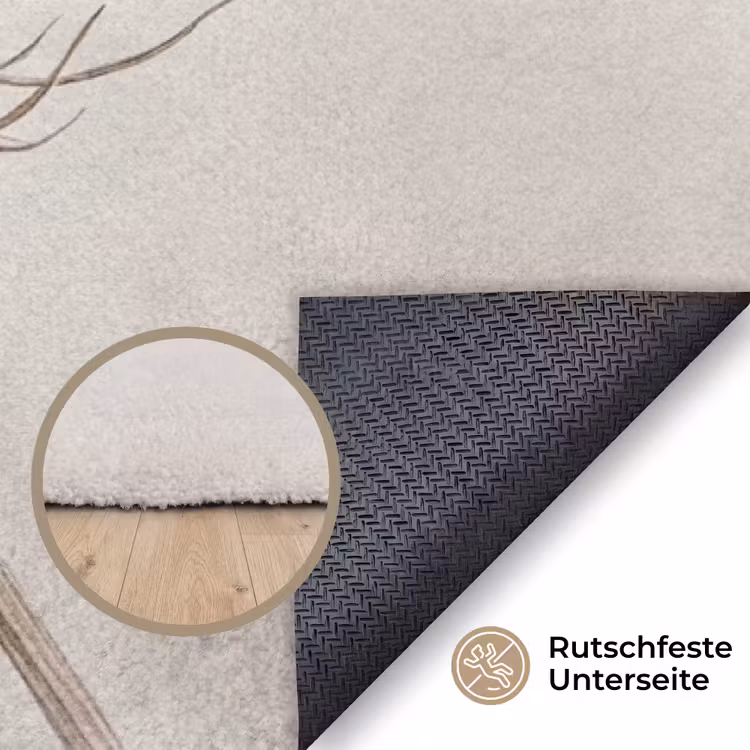 Vlinder - Bloem -Natuur - Beige Vloerkleed Rechthoek klein -uniquesellingpoint_antislip_DE_DE
