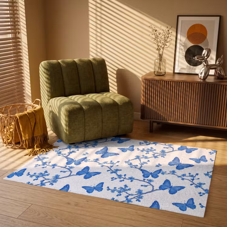 Vlinder - Bloemen - Blauw Vloerkleed Rechthoek klein 1091 -atmosphere_sfeer1_global