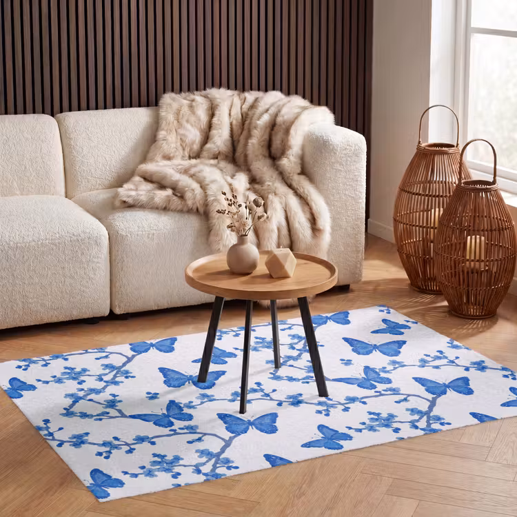 Vlinder - Bloemen - Blauw Vloerkleed Rechthoek klein 1091 -atmosphere_sfeer2_global