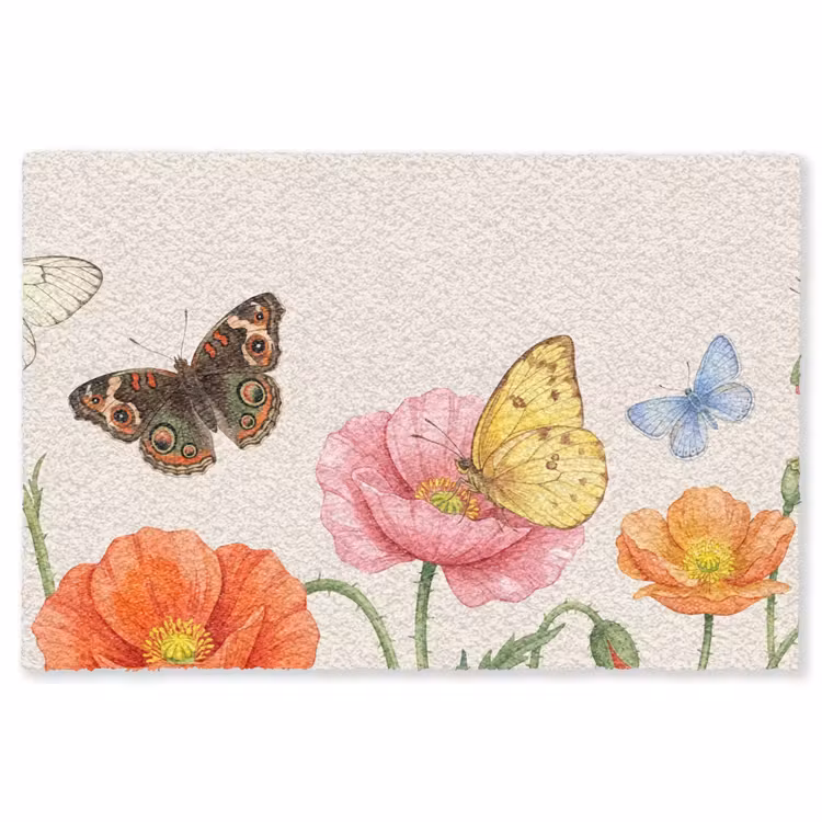 Vlinders - Klaprozen - Illustratie - Kleurrijk Vloerkleed Rechthoek klein -3d