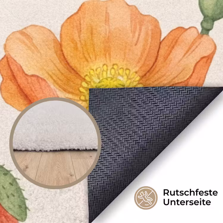 Vlinders - Klaprozen - Illustratie - Kleurrijk Vloerkleed Rechthoek klein -uniquesellingpoint_antislip_DE_DE
