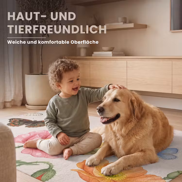 Vlinders - Klaprozen - Illustratie - Kleurrijk Vloerkleed Rechthoek klein -uniquesellingpoint_zacht_DE