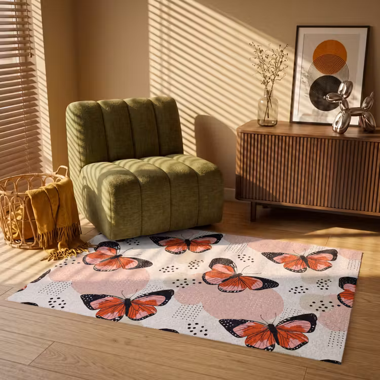Vlinders - Retro - Kleurrijk Vloerkleed Rechthoek klein 1091 -atmosphere_sfeer1_global