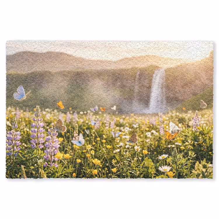 Vlinders - Waterval - Bloemenveld Vloerkleed Rechthoek klein -3d