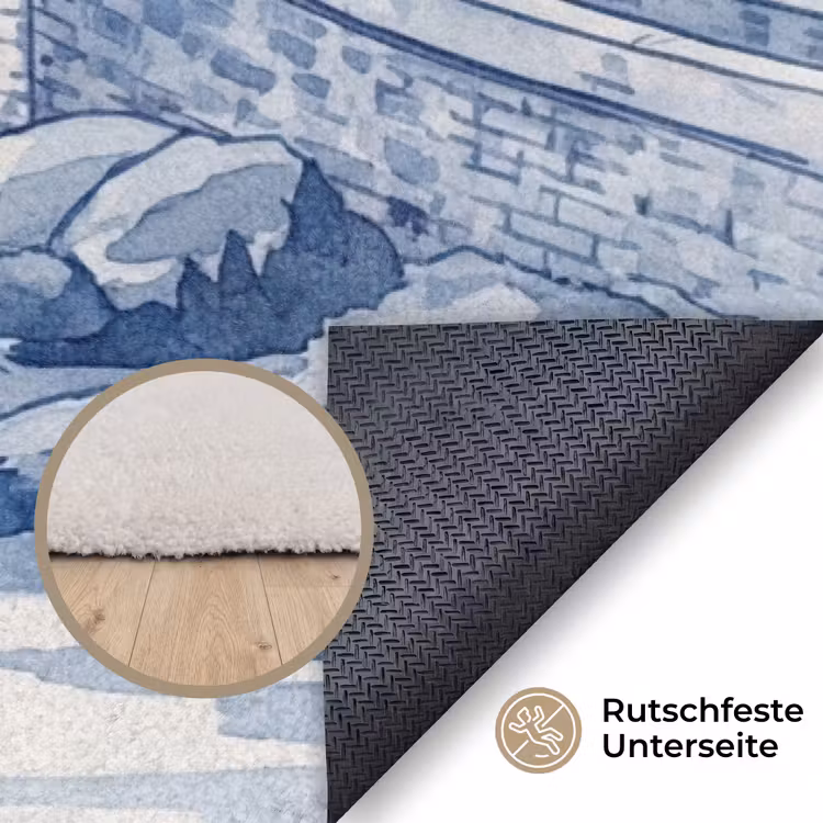 Schots - Kasteel - Blauw - Aquarel Vloerkleed Rechthoek klein -uniquesellingpoint_antislip_DE_DE
