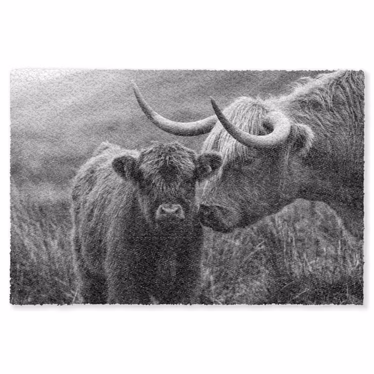 Schotse hooglander - Kalf - Zwart - Wit Vloerkleed Rechthoek klein -3d