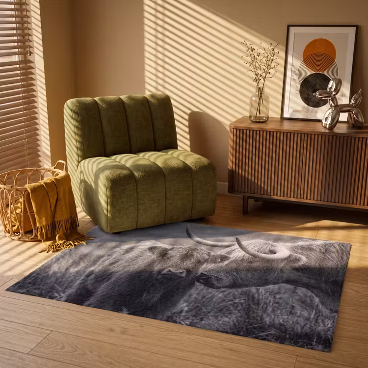 Schotse hooglander - Kalf - Zwart - Wit Vloerkleed Rechthoek klein -atmosphere_sfeer1_global