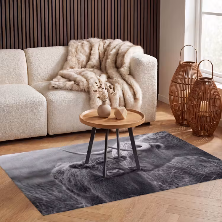 Schotse hooglander - Kalf - Zwart - Wit Vloerkleed Rechthoek klein -atmosphere_sfeer2_global