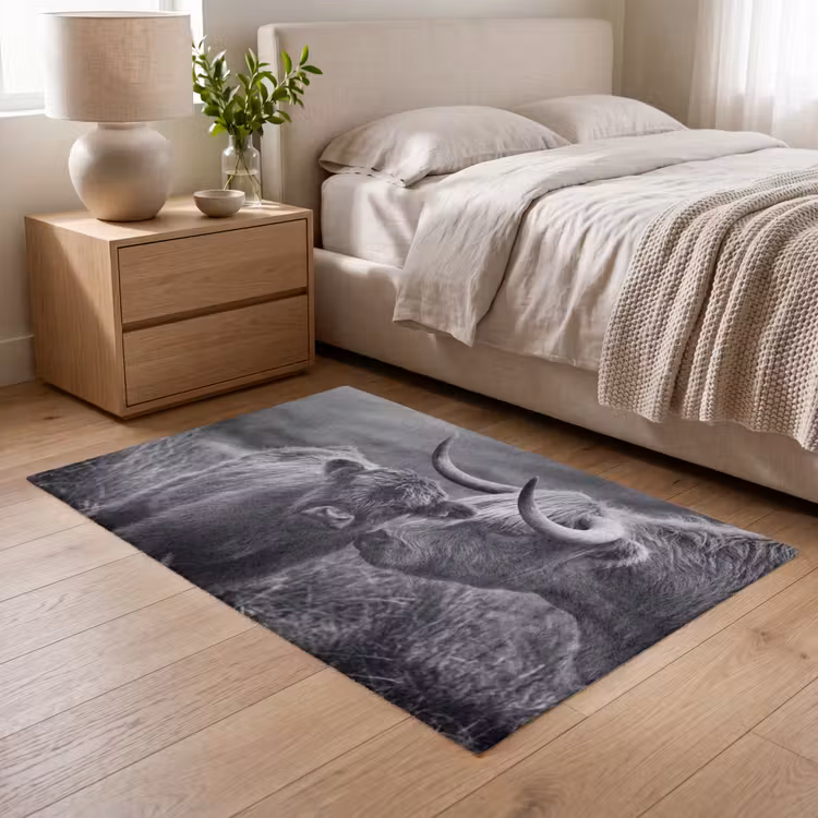 Schotse hooglander - Kalf - Zwart - Wit Vloerkleed Rechthoek klein -atmosphere_sfeer3_global