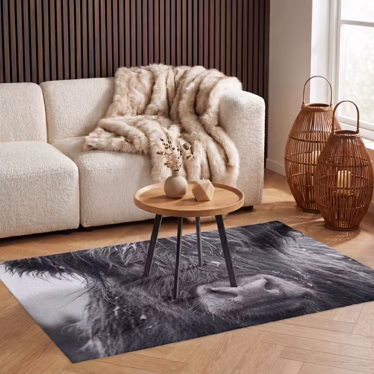 Schotse hooglander - Zwart - Wit - Sneeuwvlokken Vloerkleed Rechthoek klein -atmosphere_sfeer2_global
