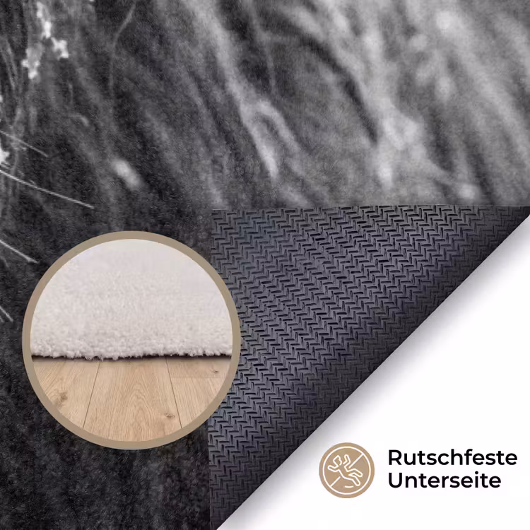 Schotse hooglander - Zwart - Wit - Sneeuwvlokken Vloerkleed Rechthoek klein -uniquesellingpoint_antislip_DE_DE