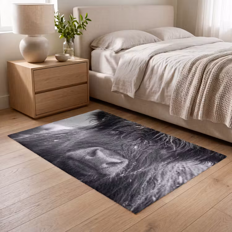 Schotse hooglander - Zwart - Wit - Sneeuwvlokken Vloerkleed Rechthoek klein -atmosphere_sfeer3_global