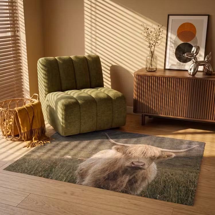 Schotse hooglander - Bergen - Grasveld Vloerkleed Rechthoek klein -atmosphere_sfeer1_global