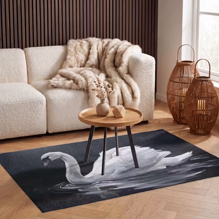 Zwaan - Water - Natuur - Realistisch - Wit Vloerkleed Rechthoek klein -atmosphere_sfeer2_global