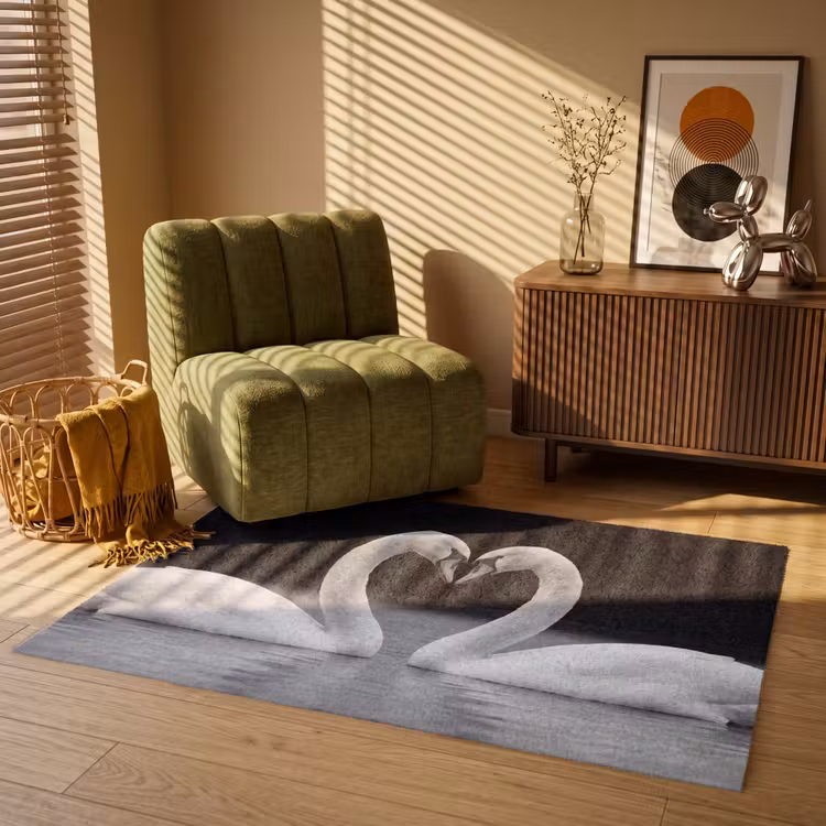 Zwanen - Hart - Zwart - Wit Vloerkleed Rechthoek klein -atmosphere_sfeer1_global