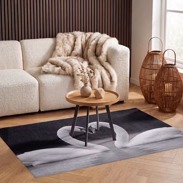 Zwanen - Hart - Zwart - Wit Vloerkleed Rechthoek klein -atmosphere_sfeer2_global