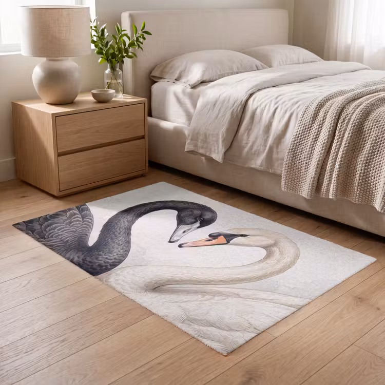 Zwanen - Hartvorm - Dieren Vloerkleed Rechthoek klein -atmosphere_sfeer3_global