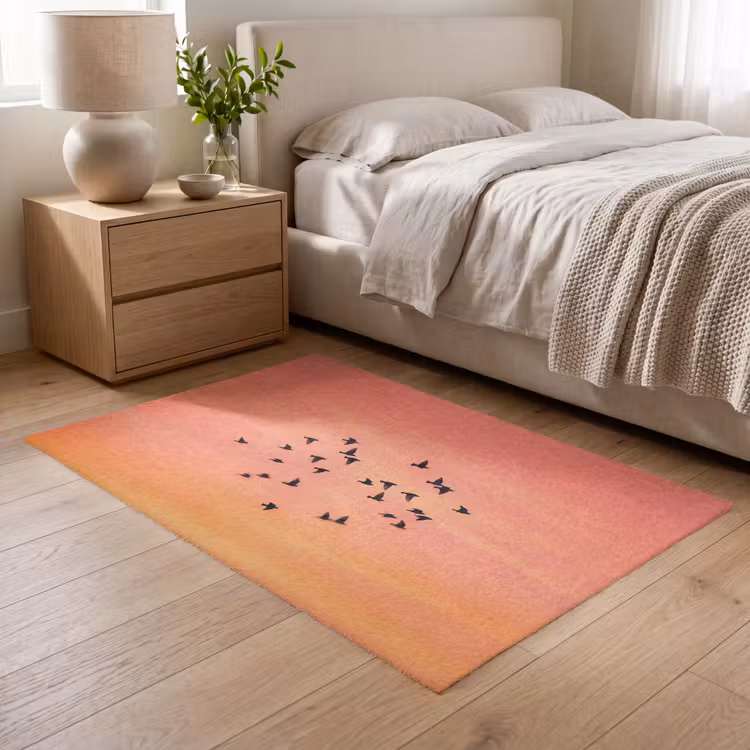 Zwerm - Vogels - Oranje Vloerkleed Rechthoek klein -atmosphere_sfeer3_global